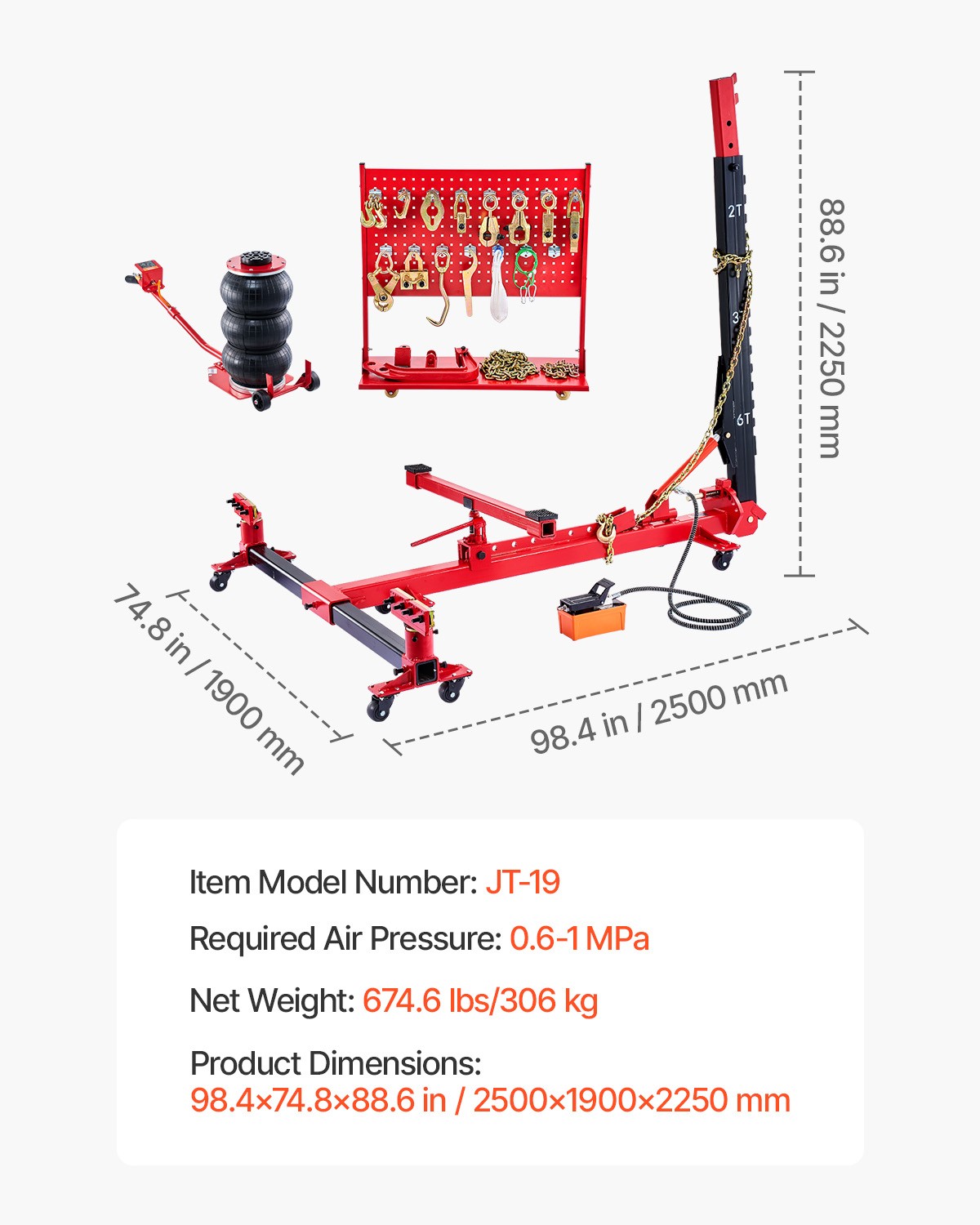 VEVOR Auto Body Frame Puller Straightener 6T Car Frame Machine 3T Airbag Jack
