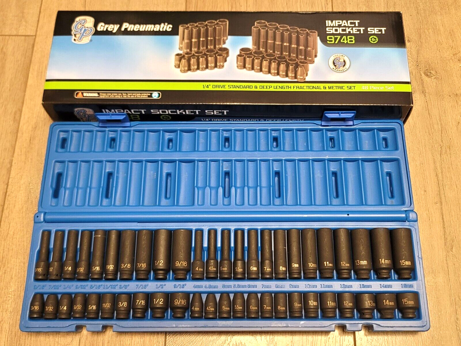 Grey Pneumatic 48pc 1/4″ dr Short & Deep SAE & Metric Impact Socket Set #9748