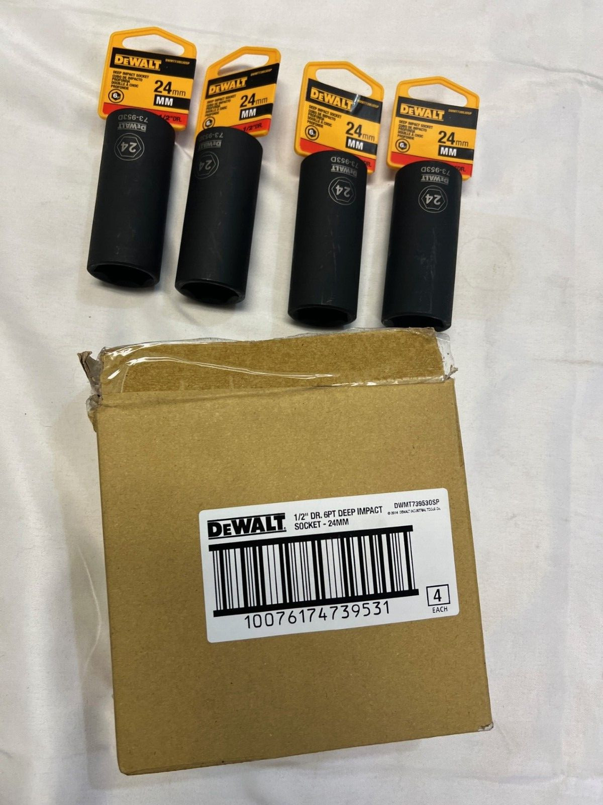 4-Pack DEWALT MECHANICS 6 POINT 1/2″ DRIVE DEEP IMPACT SOCKET 24 MM