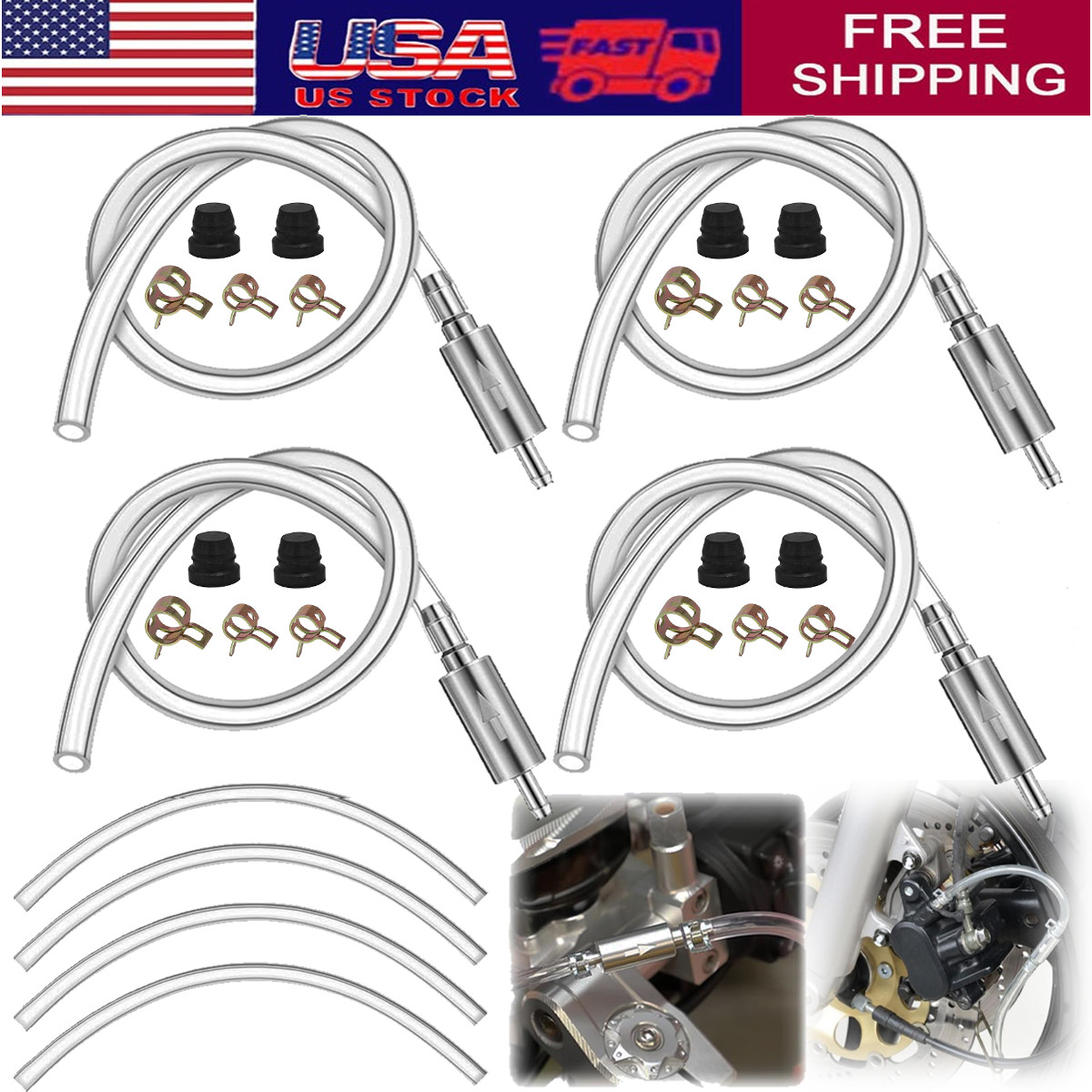 4PCS Brake Bleeder Hose with One-Way Check Valve Bleeding Tool Kit for Car