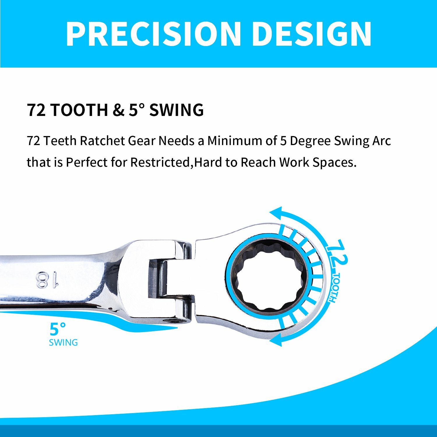 Double Box End Ratcheting Wrench Set Metric 6-Piece, 8mm-19mm, 72-Tooth Ratchet