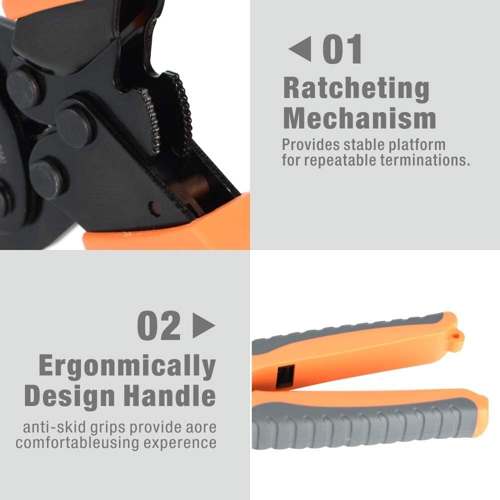 iCrimp Open Barrel Terminals Crimper IWS-1442L for AWG 30-14, Orange, Grey