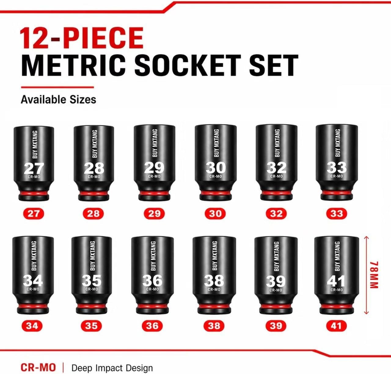 Versatile 12-Piece Cr-Mo Deep Impact Socket Set for Automotive & Construction