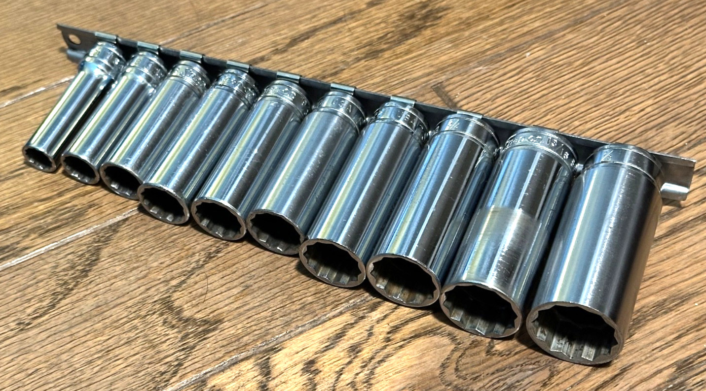 🇺🇸 Snap On Tools DEEP SAE 3/8” – 7/8″ Socket Set Lot 12-PT Drive Rail Rack