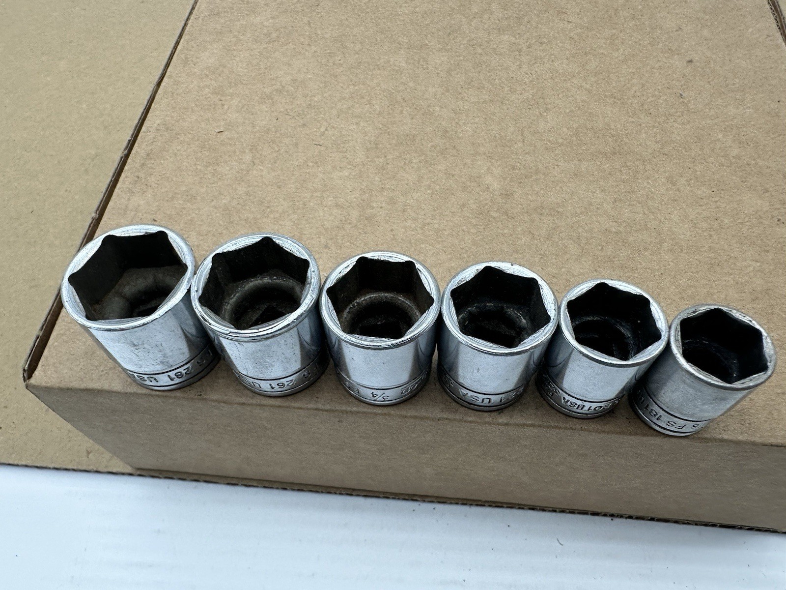 Snap-on 3/8” Dr 6pt SAE 6 Pc Socket Set Vintage USA 9/16-7/8” FS181-FS281