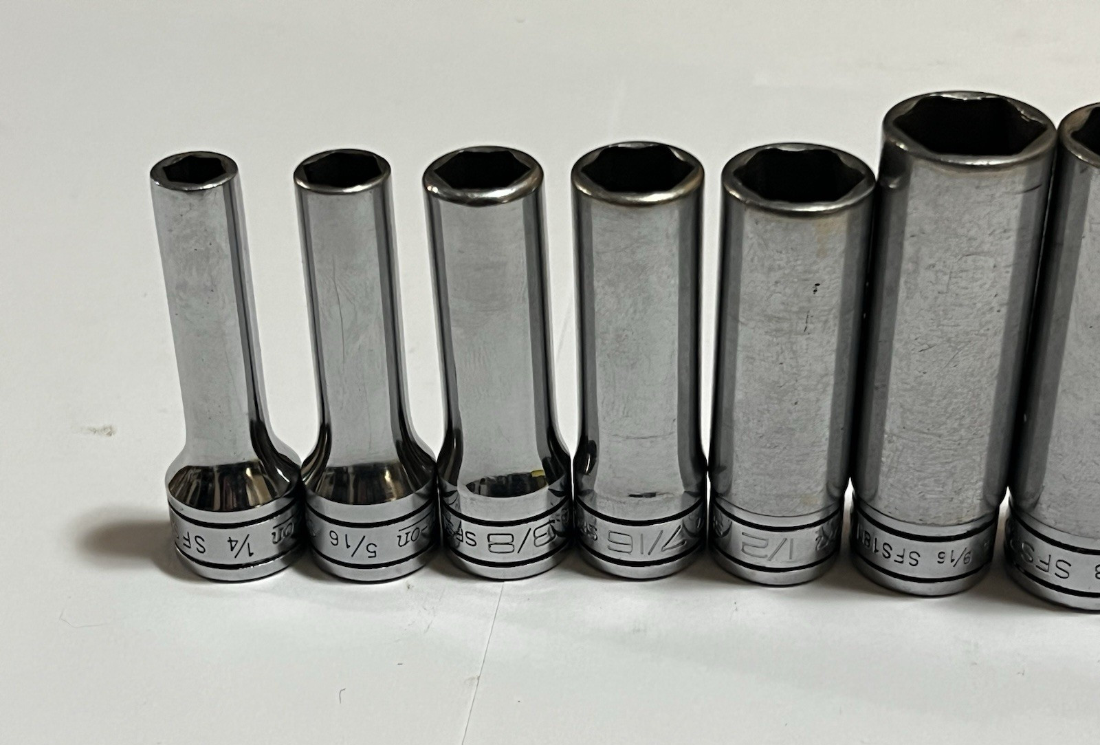 Snap On 211SFSY 3/8 Drive SAE Deep 6 Point Chrome Socket Set 11 pc 1/4 – 7/8