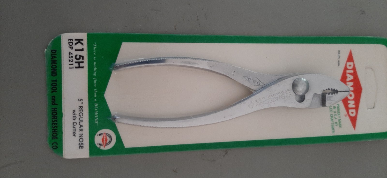 NOS Diamond Tool Horseshoe 5″ Regular Nose Cutter Slip Joint Pliers K15 K15H 1A