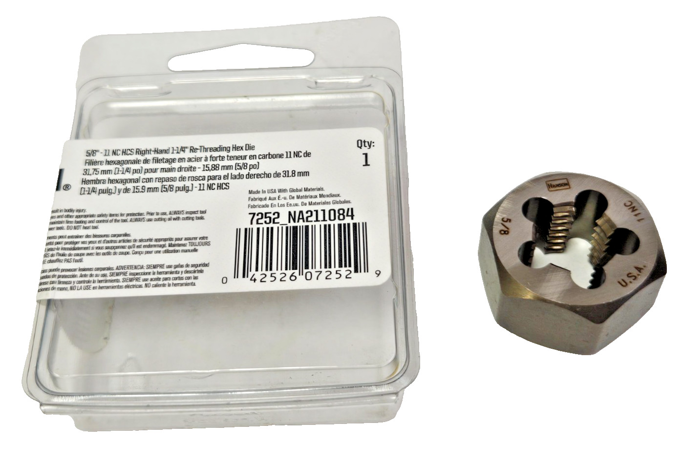 5/8-11 NC x 1-7/16″ Hex Die 7252 Irwin Carbon Steel RH Rethreading