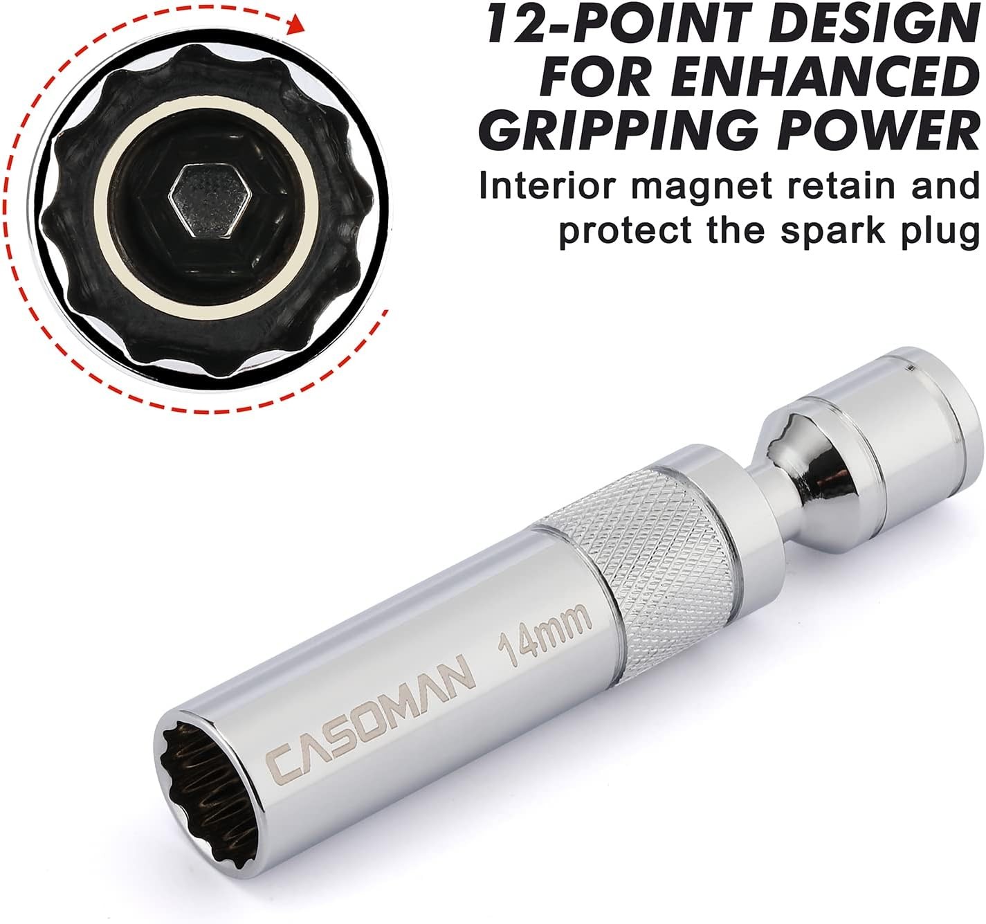 3/8-Inch Drive Magnetic Swivel Spark Plug Socket Set 6 Pieces 12-Point