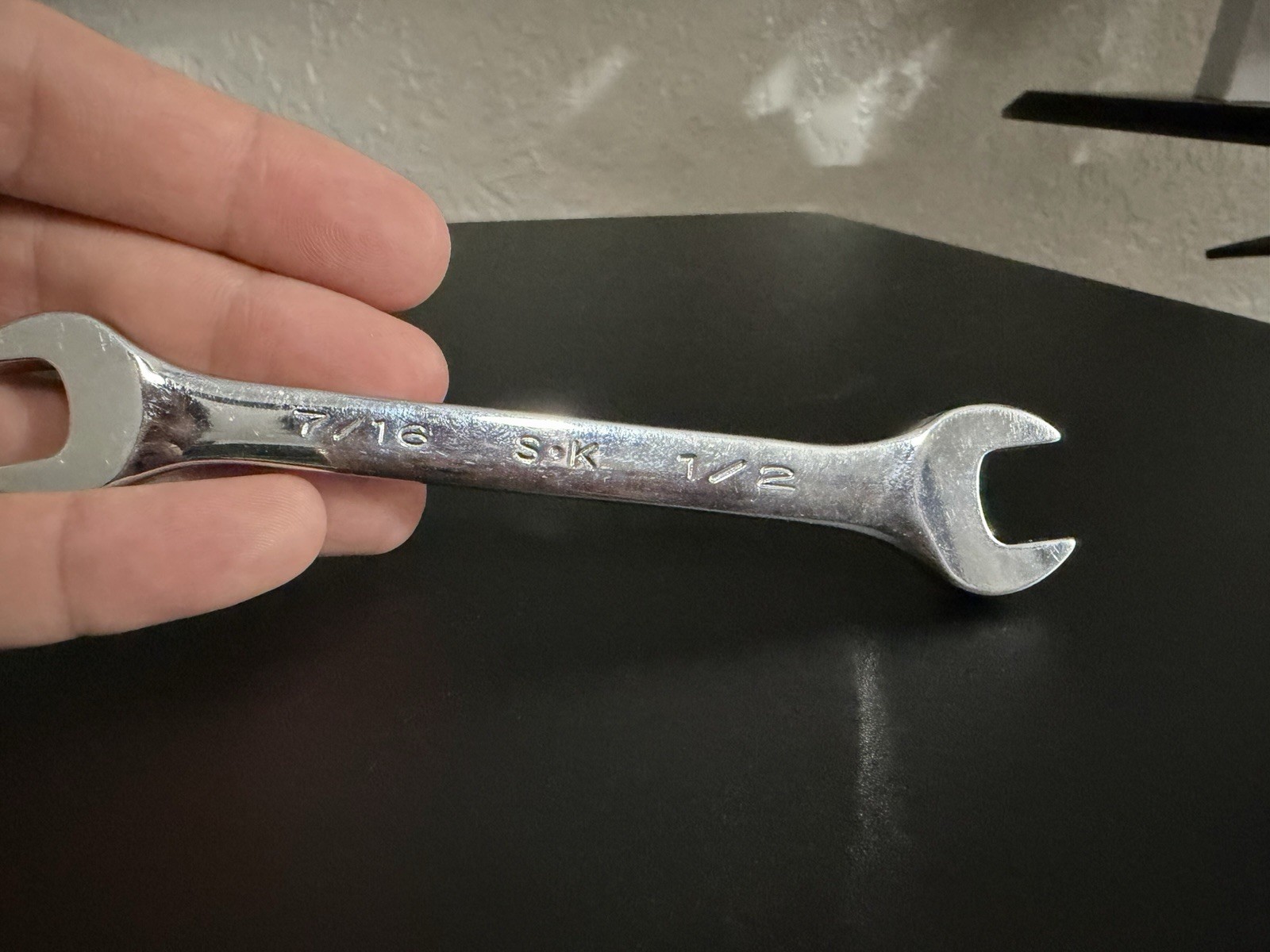 SK Hand Tool 86414 Regular Open End Wrench, 7/16 x 1/2-Inch, Full Polished
