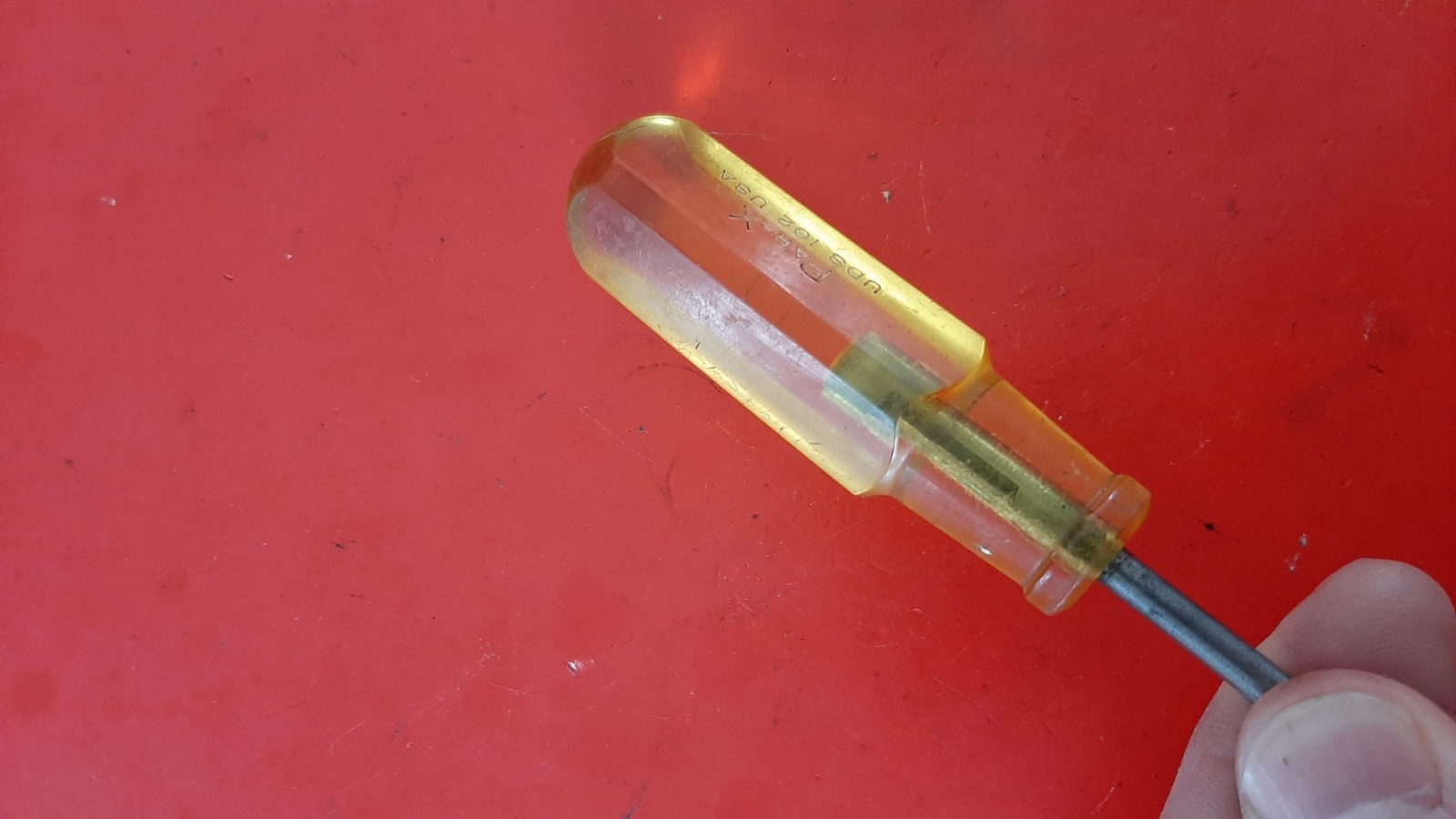 Vintage Par-X Flat Yellow Handle Slotted Screwdriver UDS-102 5.25” Long USA