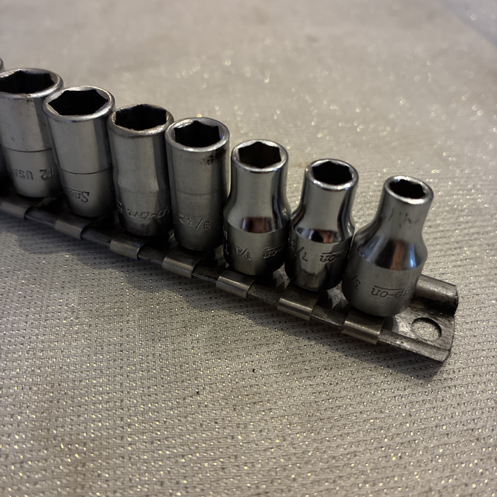 Snap-On Tools 10Pc 1/4” Drive SAE 3/16-9/16” 6Pt Shallow Socket Set USA