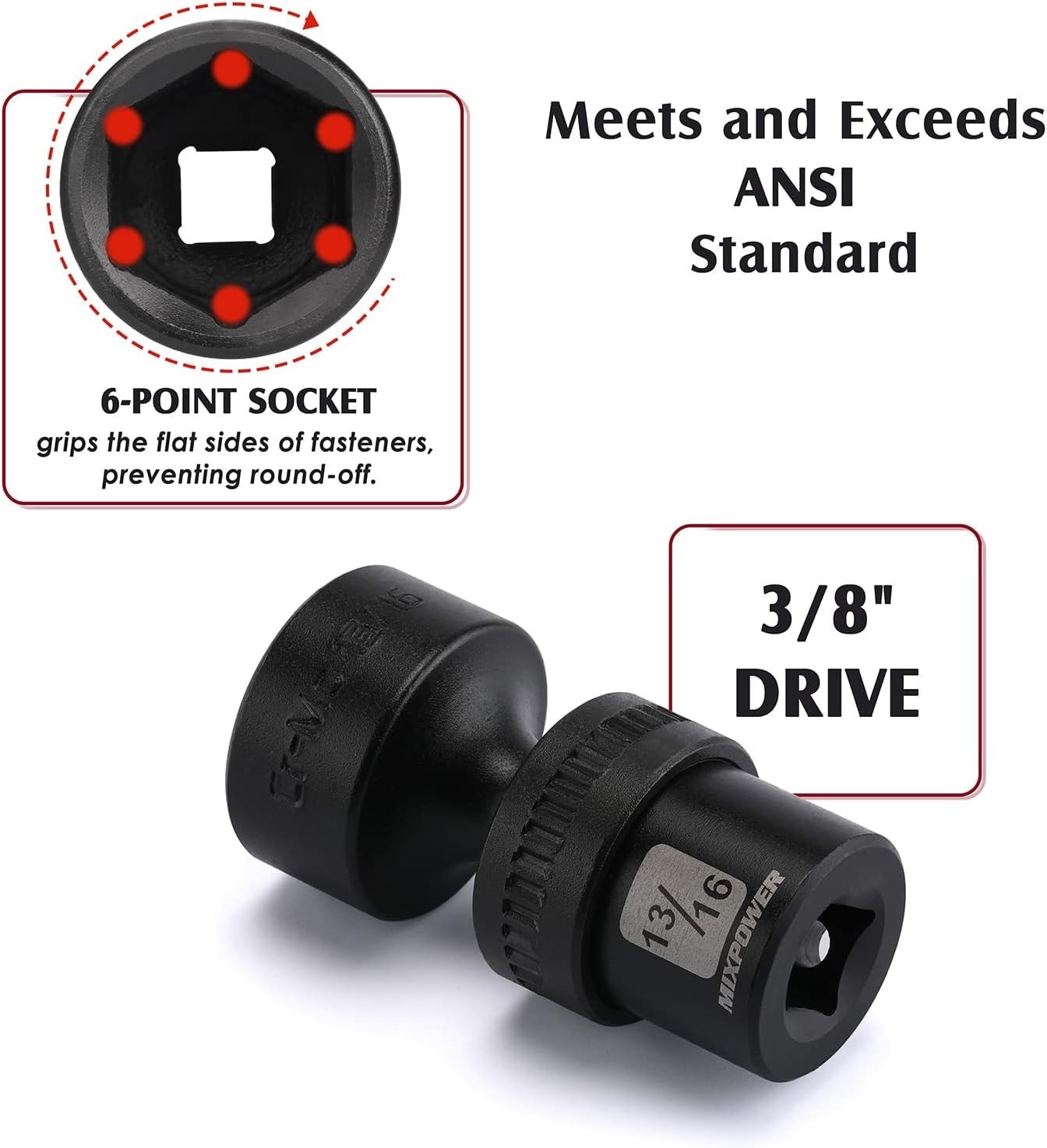 12-Piece 3/8 Inch Drive Impact Universal Joint Socket Set for Tight Spaces