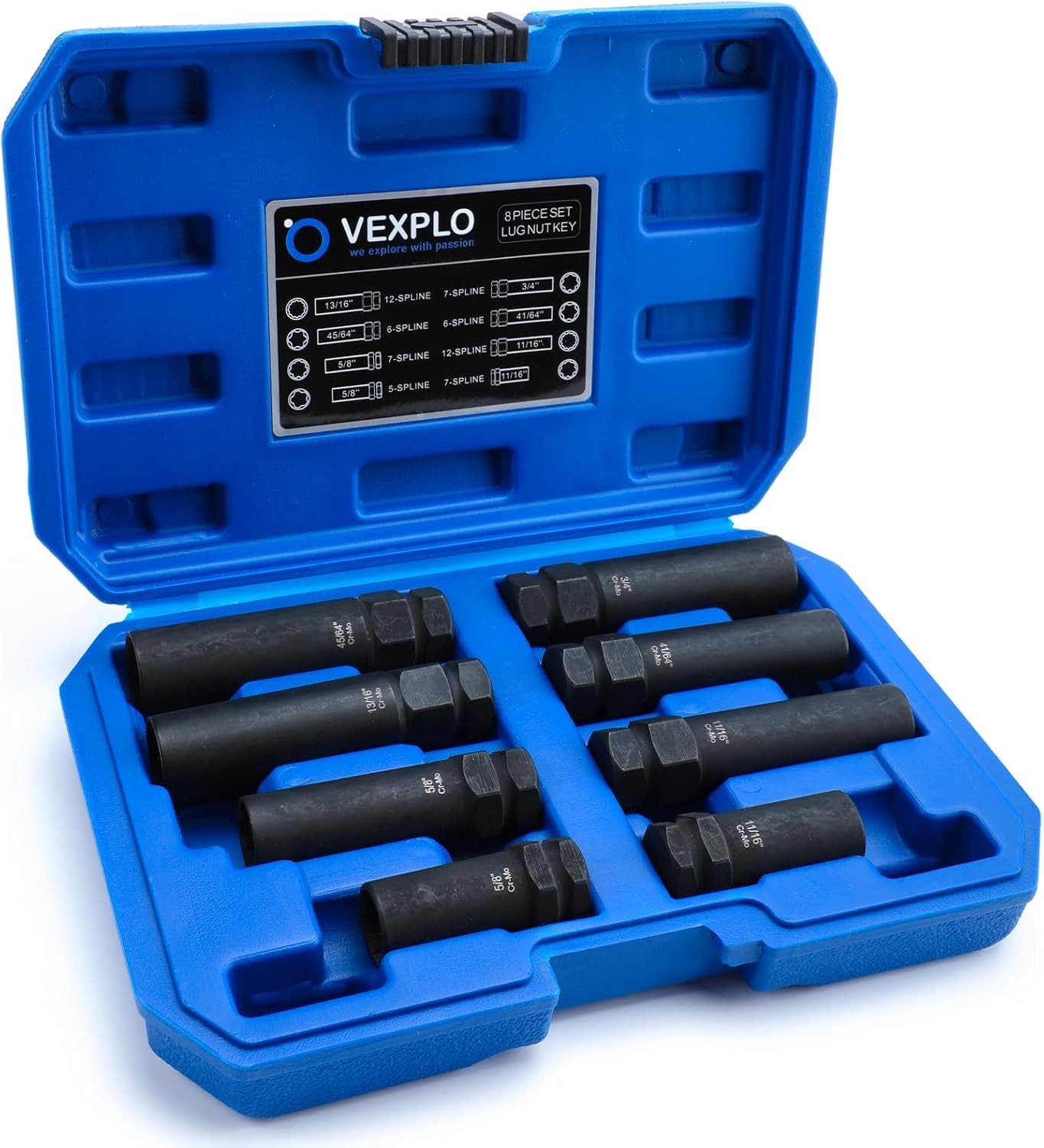 8 Piece Spline Lug Nut Socket Set for Easy Wheel Lock Removal & Compatibility
