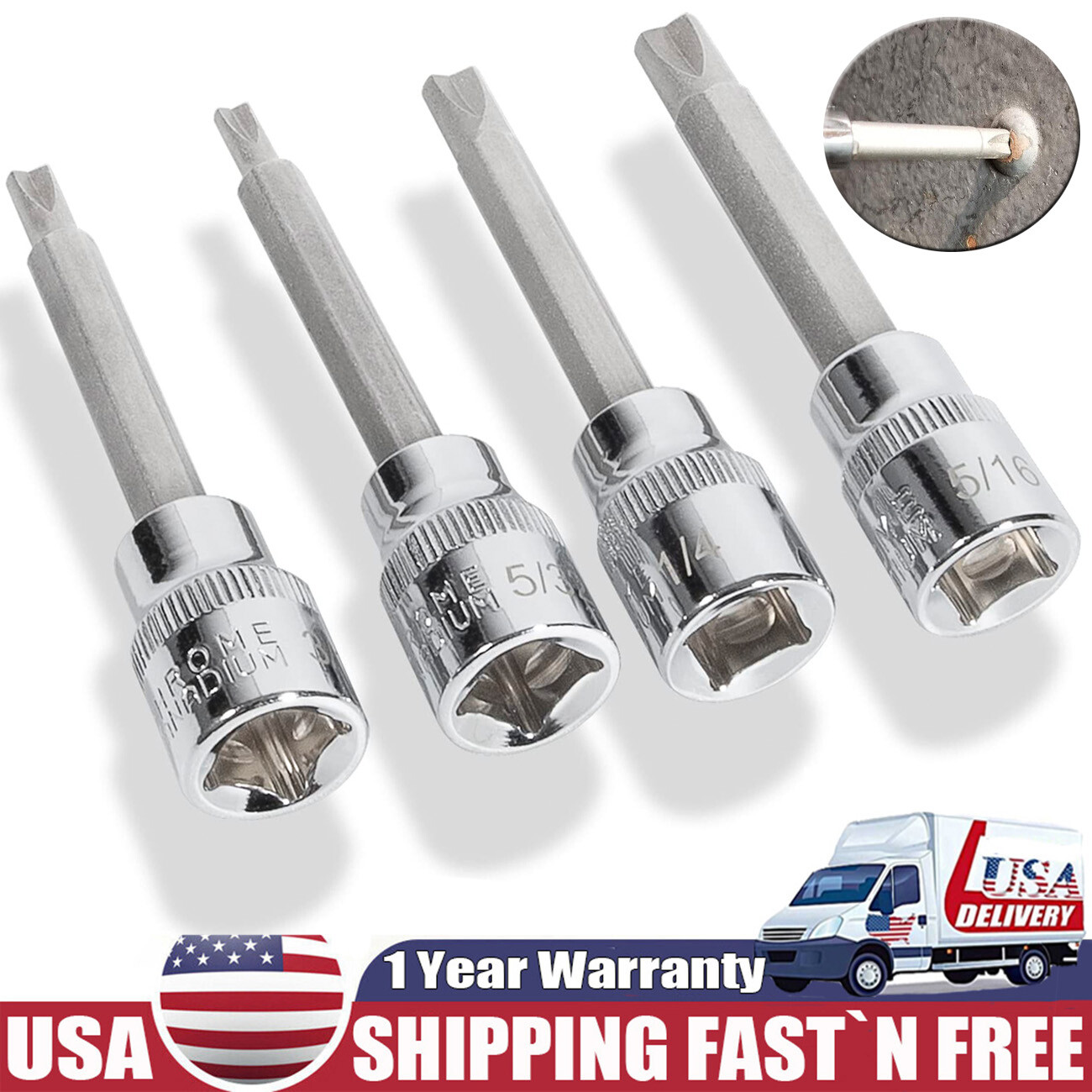 4PCS Clutch Head Bit Socket Set Used with 3/8″ Square Drive Replace CTA 8755