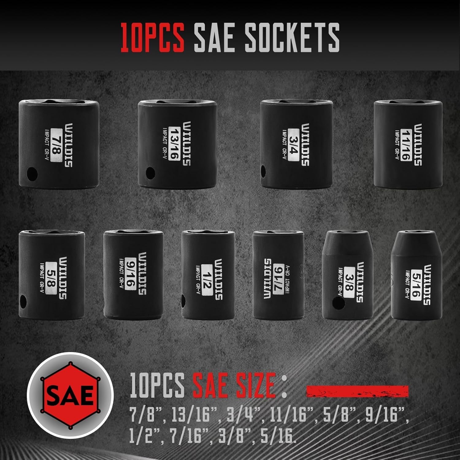 26 PCS 3/8″ Drive SAE and Metric Impact Socket Set, SAE 5/16” to 7/8″, Metric…