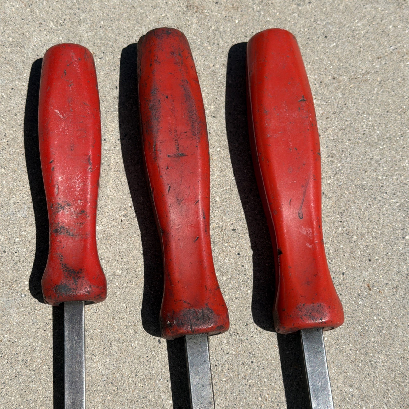 Snap On Tools 12″ 18″ 24″ Curved Tip Pry Bar Set Red Hard Handle 3pc USA READ!