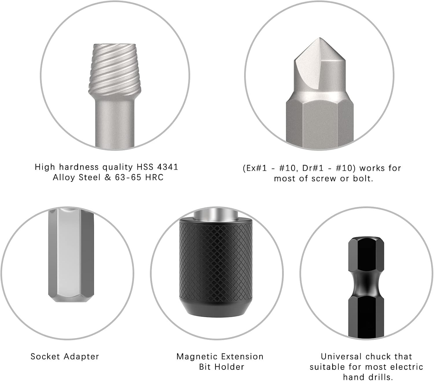 High-Speed Steel 22 PCS Screw Extractor Kit with Magnetic Holder for Easy Usage
