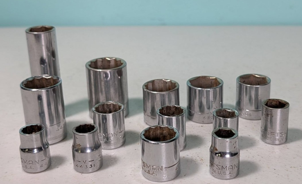 Vintage Craftsman Sockets 8 Are 12 Point 6 Are 6 Point Sockets Made In USA 14