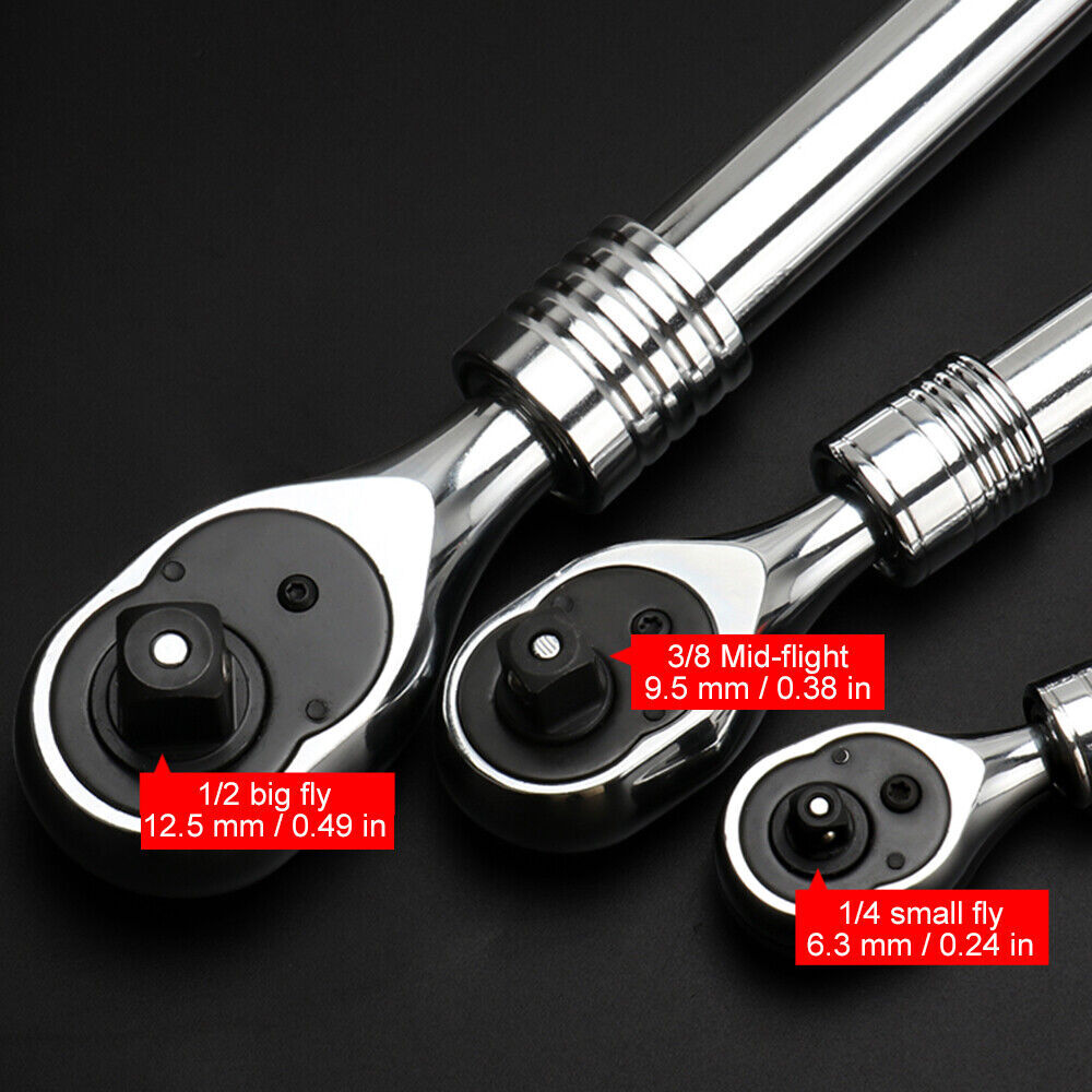 Flexible Ratchet Handle Socket Wrench Swivel Tool Set 1/4″ 3/8″ 1/2″ 72 Tooth
