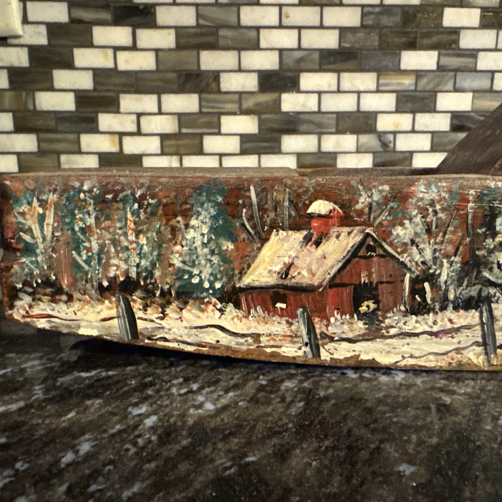 FOLK ART PAINTED 15.75” Vintage Wooden plane Woodworking Tool Antique