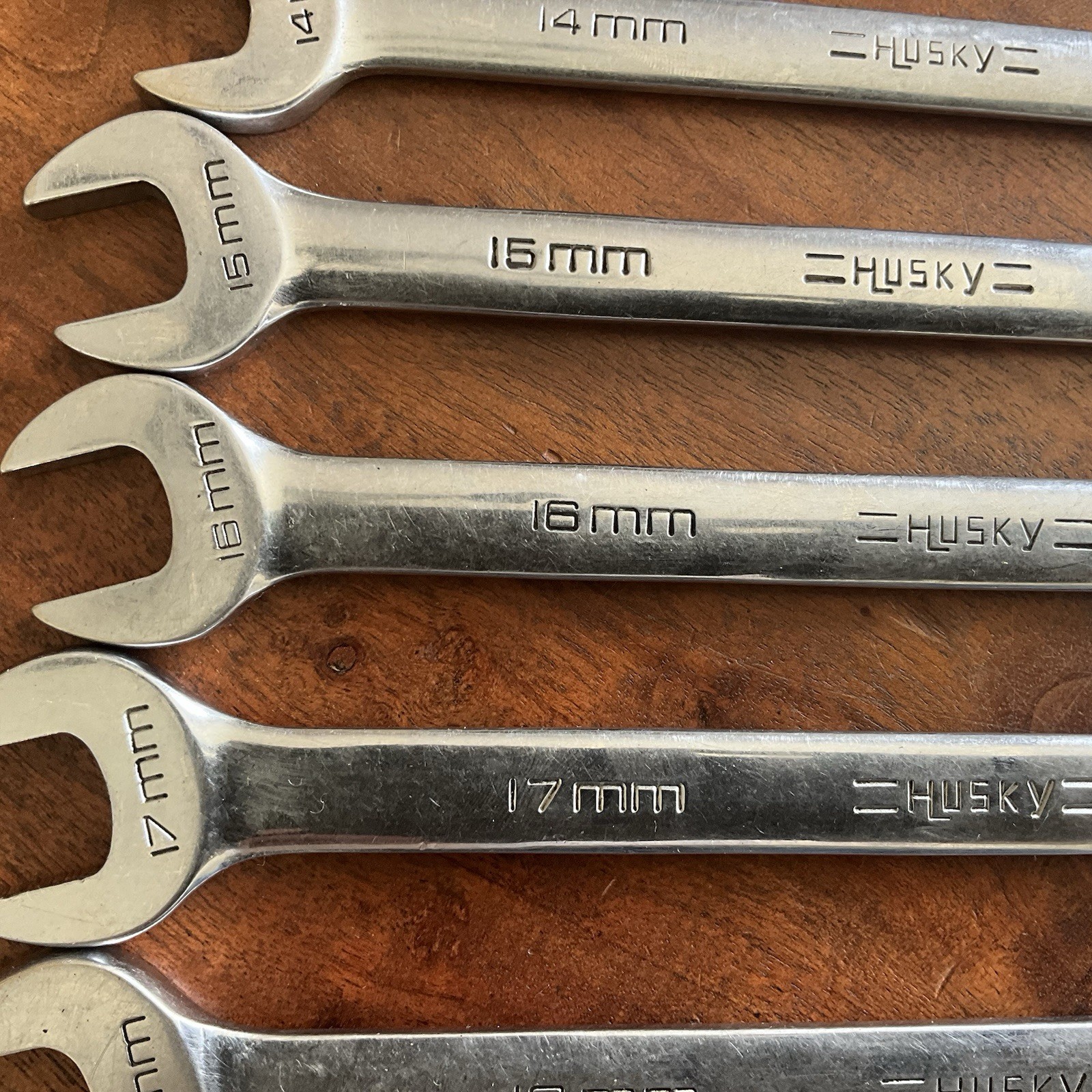 Vintage Husky Polished Chrome Combination Wrench Set Metric 19mm – 10mm USA
