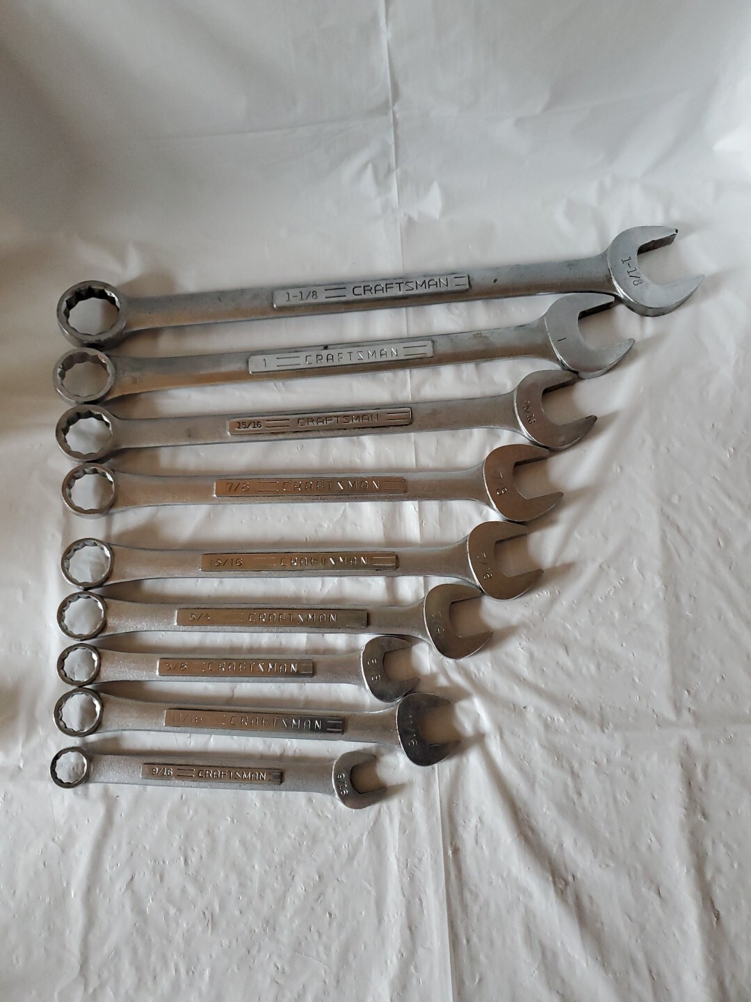Lot of Vintage Craftsman 11pc SAE Combination 12 Point Wrenches 9/16 to 1-1/8 In
