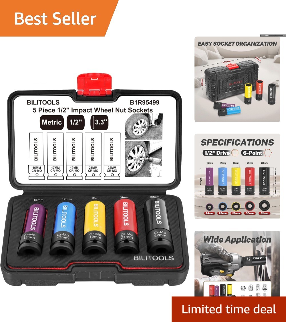 15-22mm Lug Nut Socket Set | 5-Piece Impact Socket | Chrome Molybdenum Steel