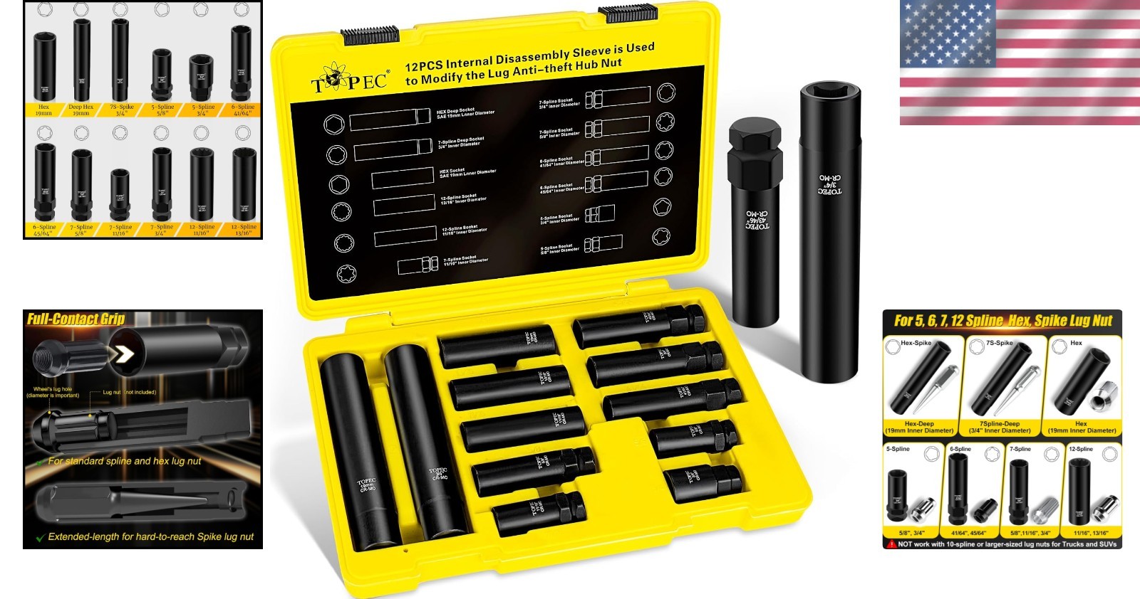 12PCS Spline Lug Nut Socket Set – Universal Removal Tool