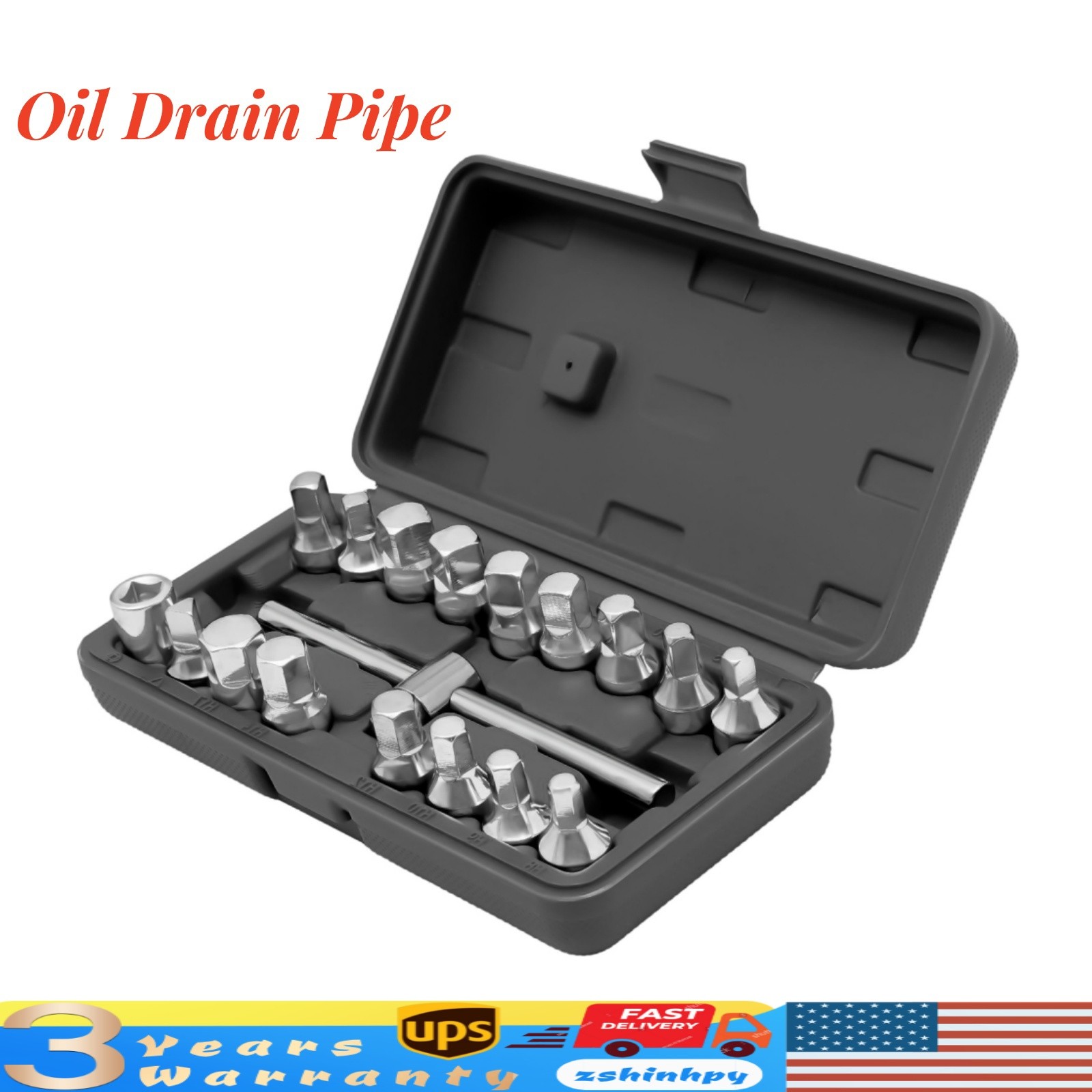 18PCS Oil Drain Pipe Plug Square Triangle Socket 3/8» Drive Removal Tool Set