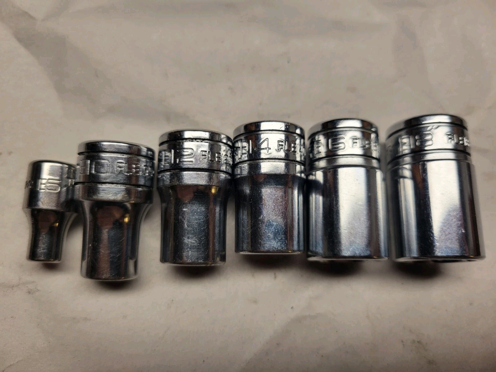 Snap On 6 Piece 3/8” Inverted Torx Sockets E5,E10,E12,E14,E16,E18 FLE EXC COND