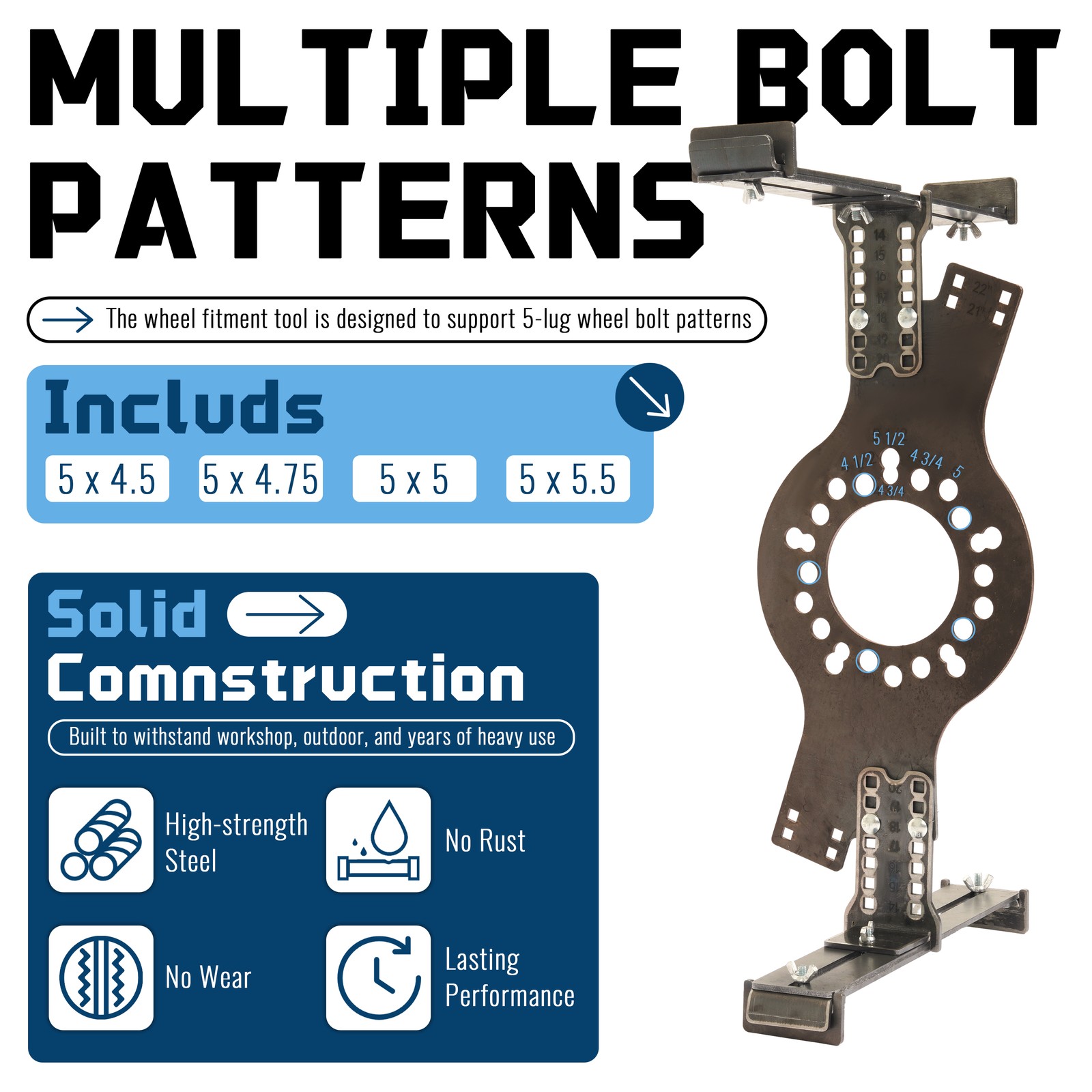 14″-22″ Wheel Fitment Simulator Tool Tire Size For Testing Size 5-Lug Pattern