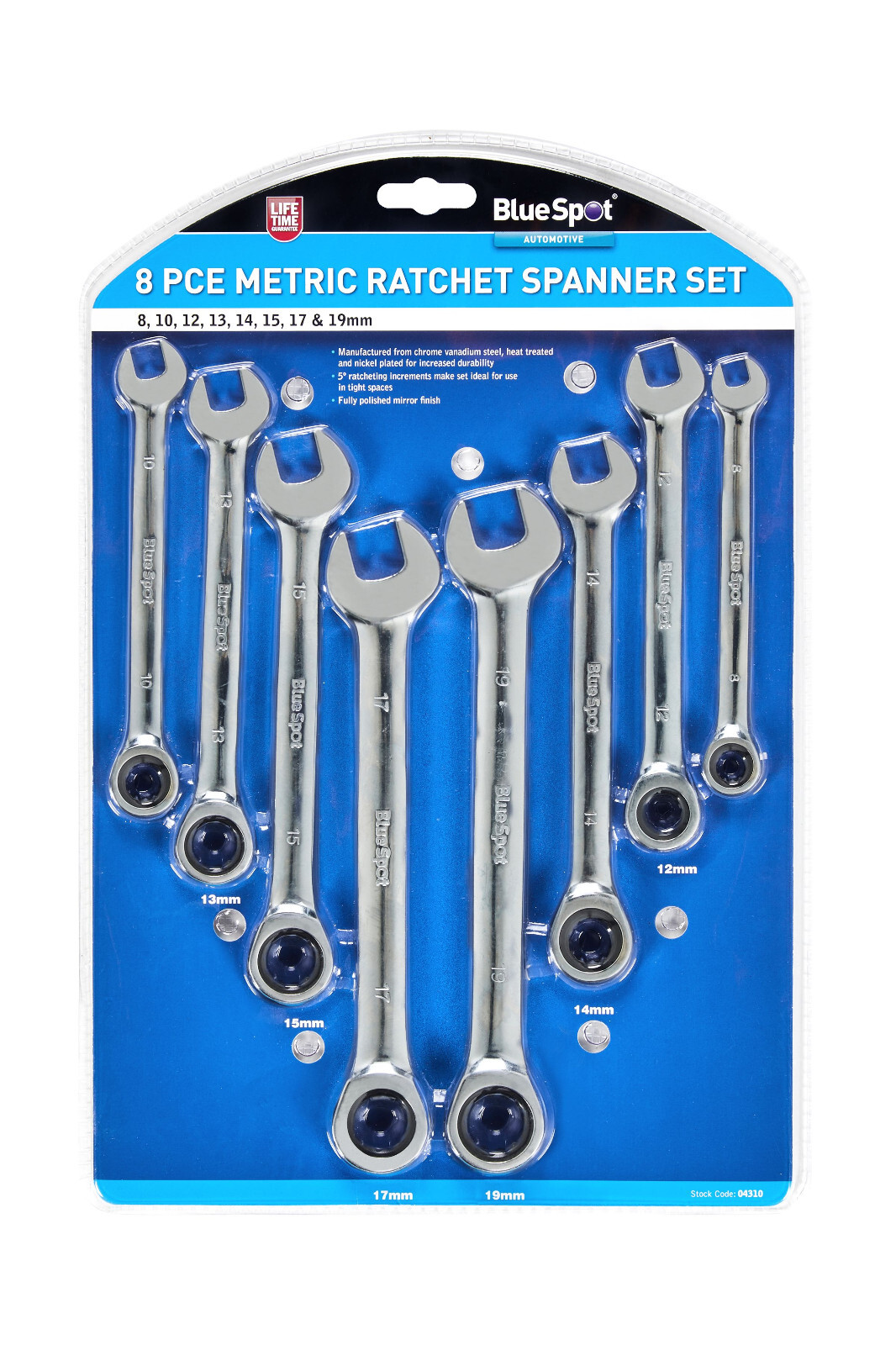 Blue Spot Tools Ratcheting Spanner Set 8-19mm Metric * Lifetime Guarantee *