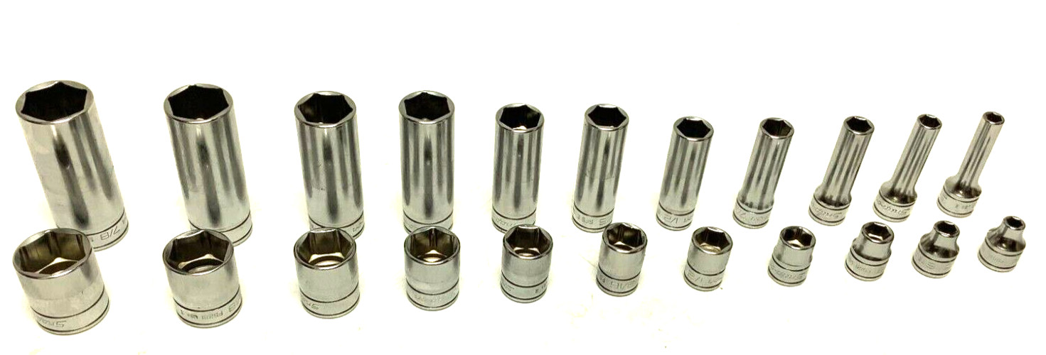 New Snap-on 3/8″ drive 1/4″ thru 7/8″ 22-pc 6-point Shallow Deep Socket 222SFFS