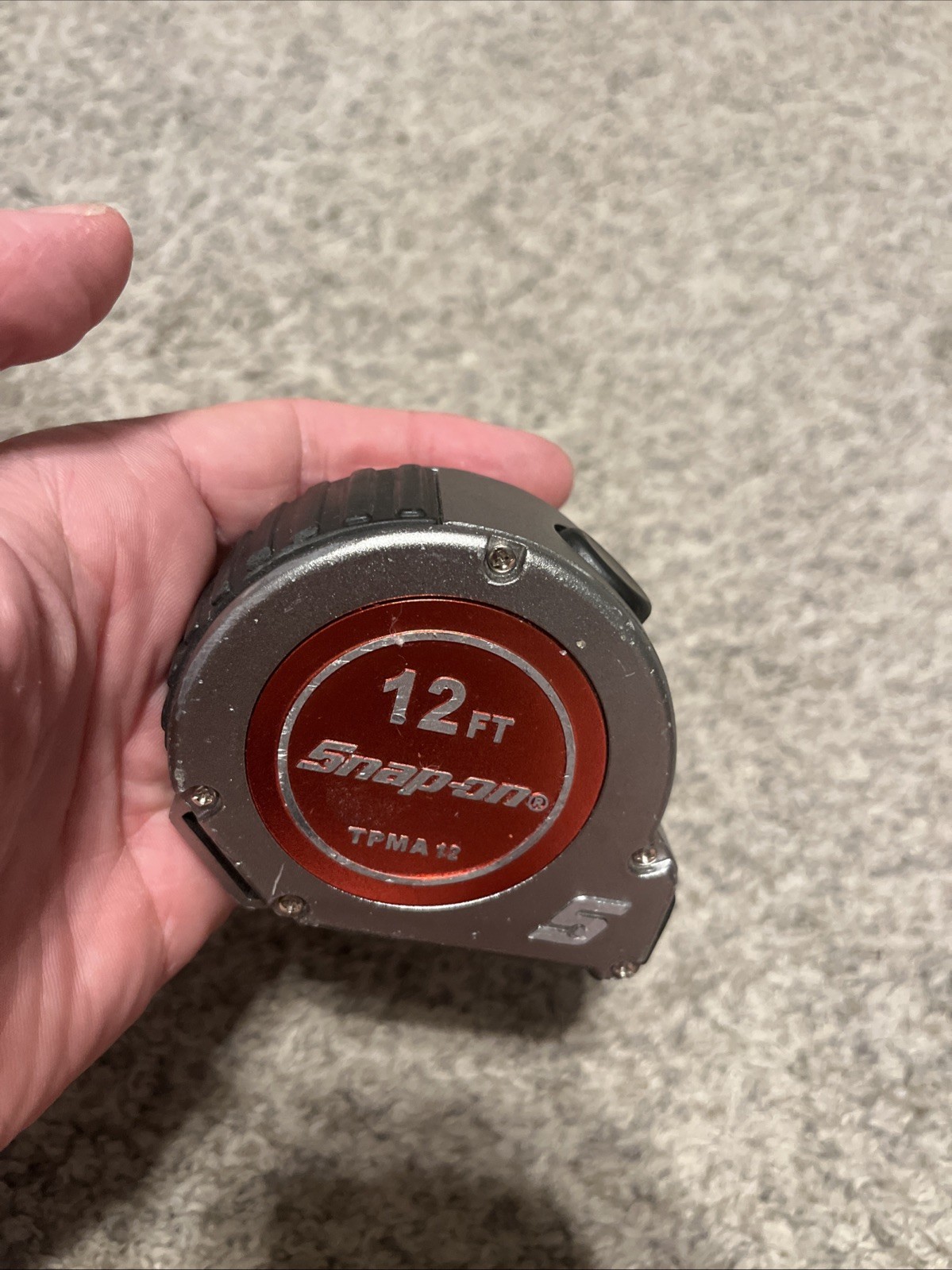 Snap On Tools 12′ Tap Measure Measuring Red Silver Aluminum Case Locking TPMA12