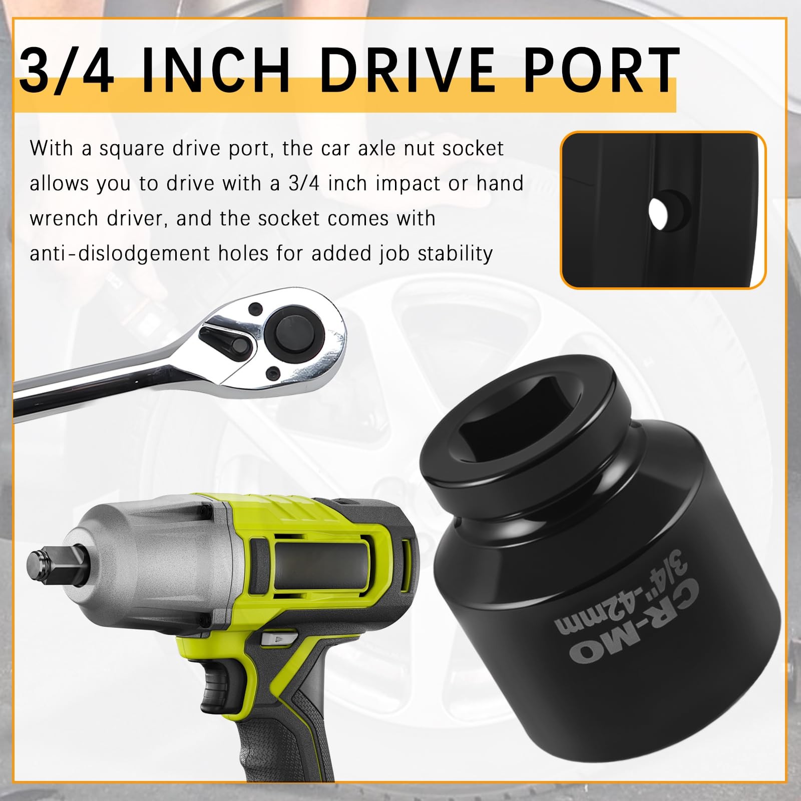 42mm Car Impact Socket with 3/4″ Drive 2.55*2.34*2.34 inch, 42mm-3/4″drive