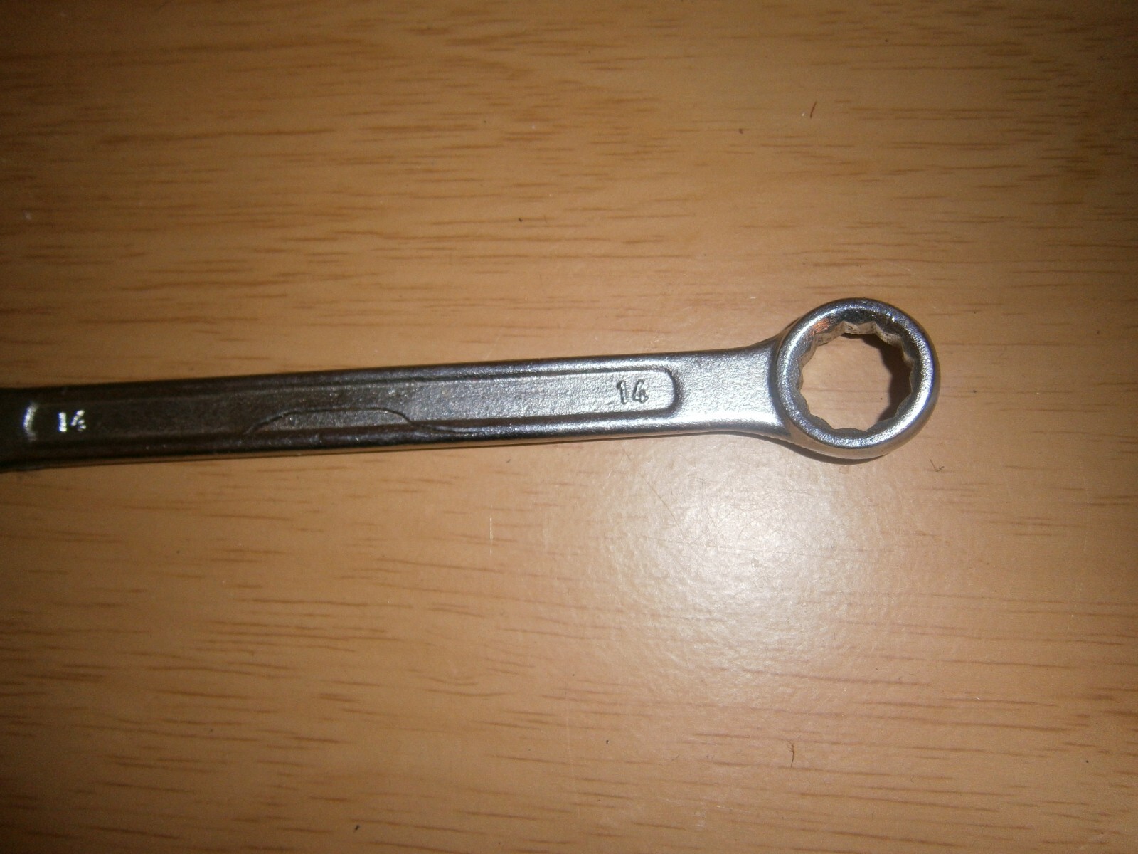 Vintage silver tone combination spanner. 14mm. (E6a)