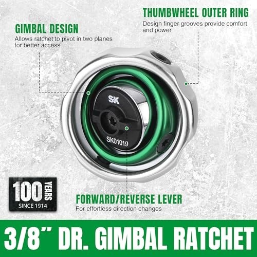 3/8″ Drive Gimbal Ratchet, 72 Tooth Palm Ratchet with Reversible Lever, Tight Sp