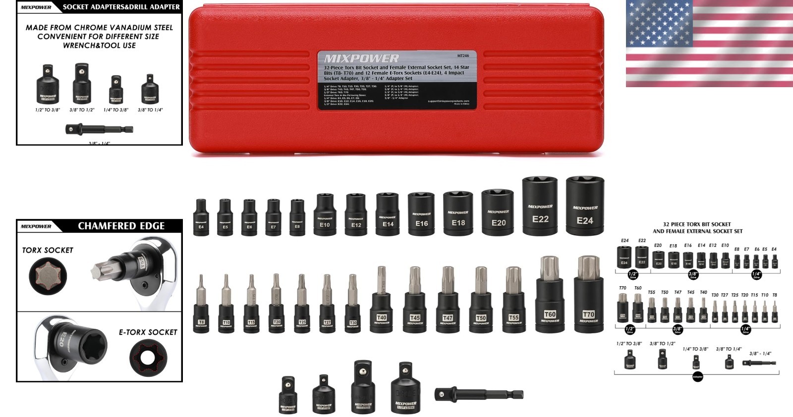 Mixpower 32-Piece Torx Bit Socket Set