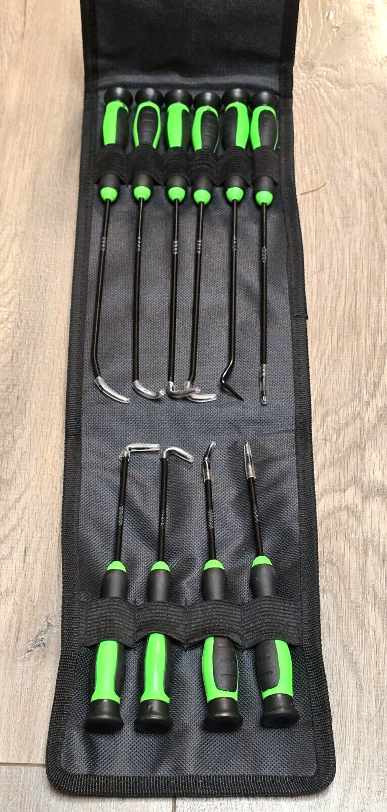 10pc Master Long and Short Hook and Pick Set with Green Comfort Grips w/Pouch