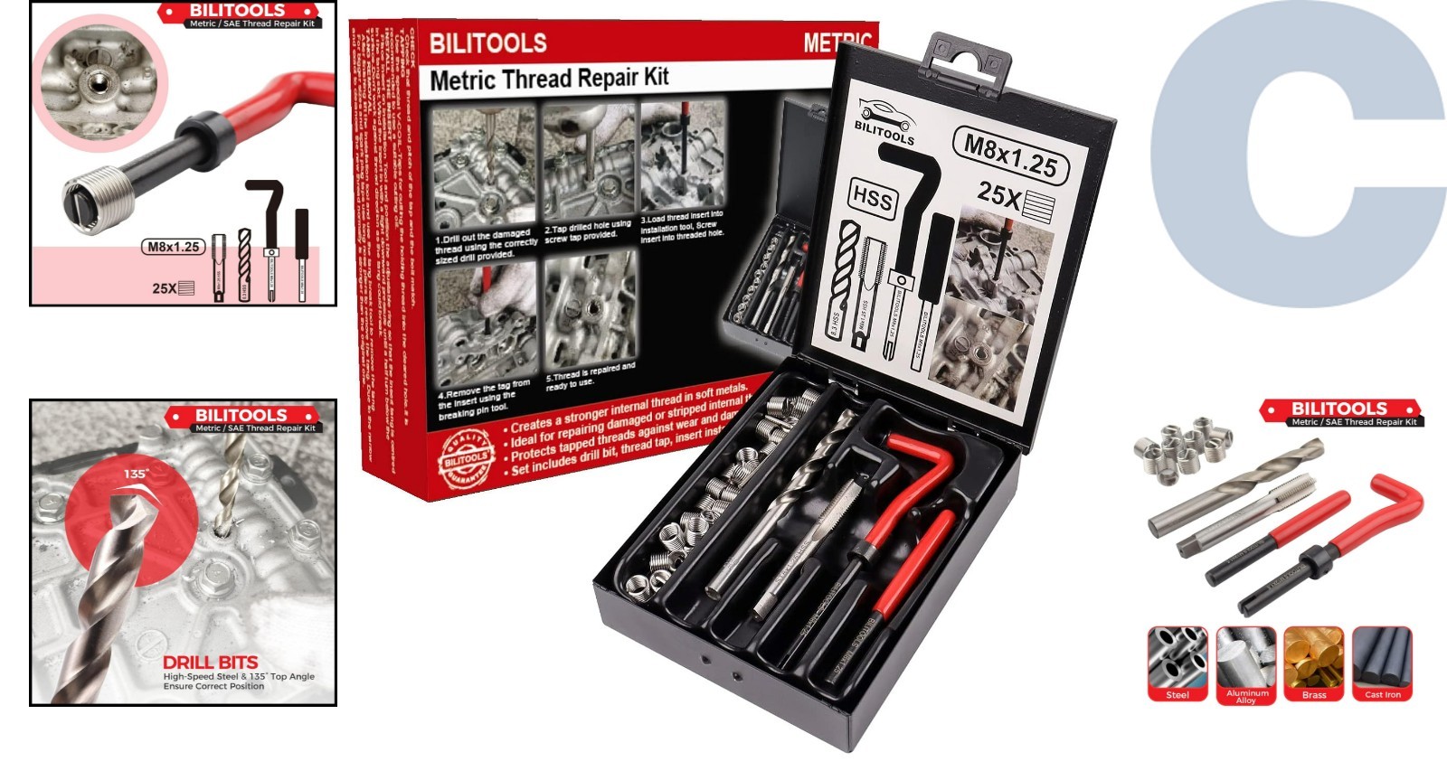 Complete M8x1.25 Thread Repair Kit – HSS Drill, Inserts & Iron Case Included