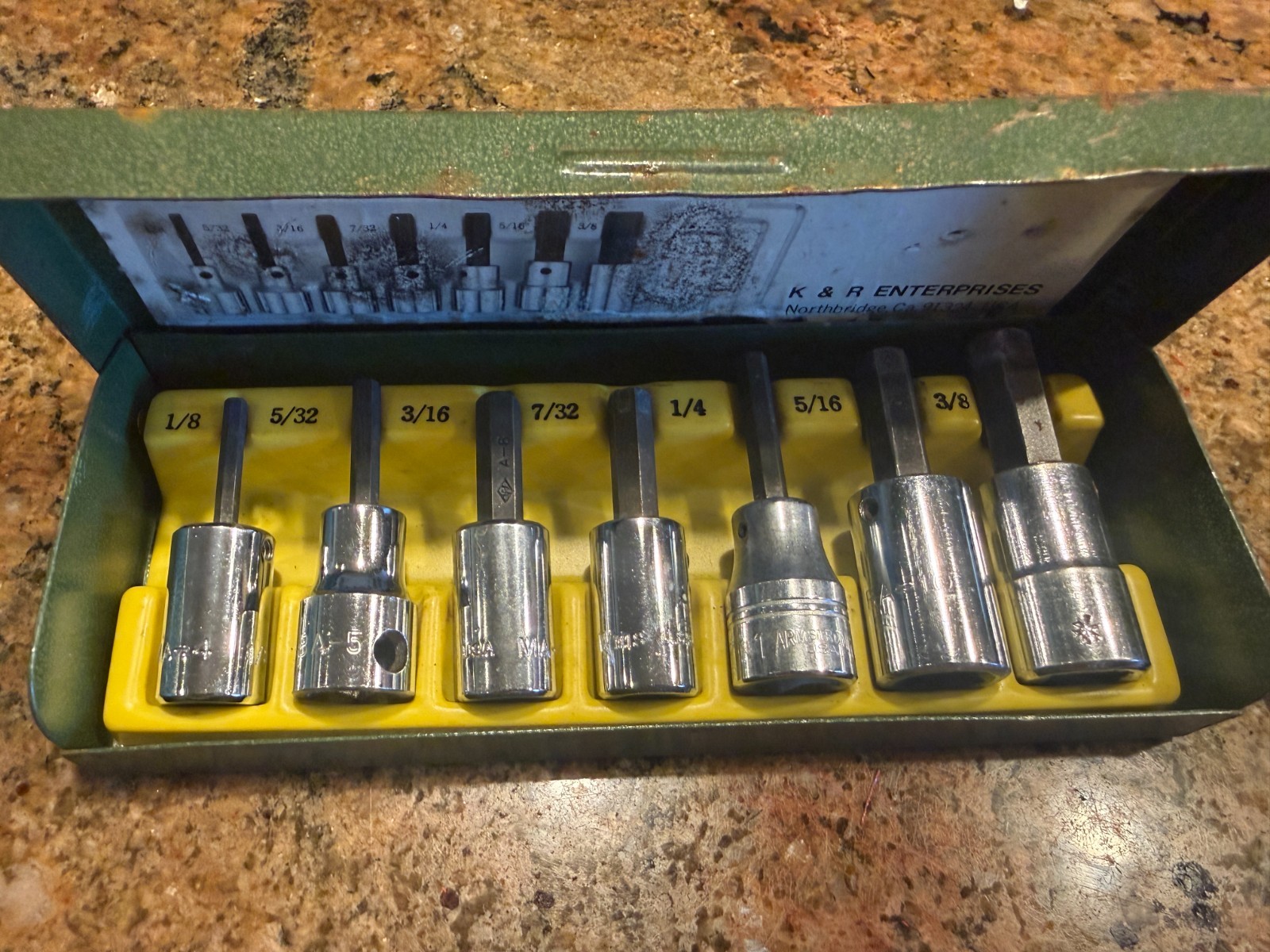 VTG K & RTools USA 7pc 3/8 Dr. Hex Allen Bit Socket Set W/Case 1/8″-3/8″