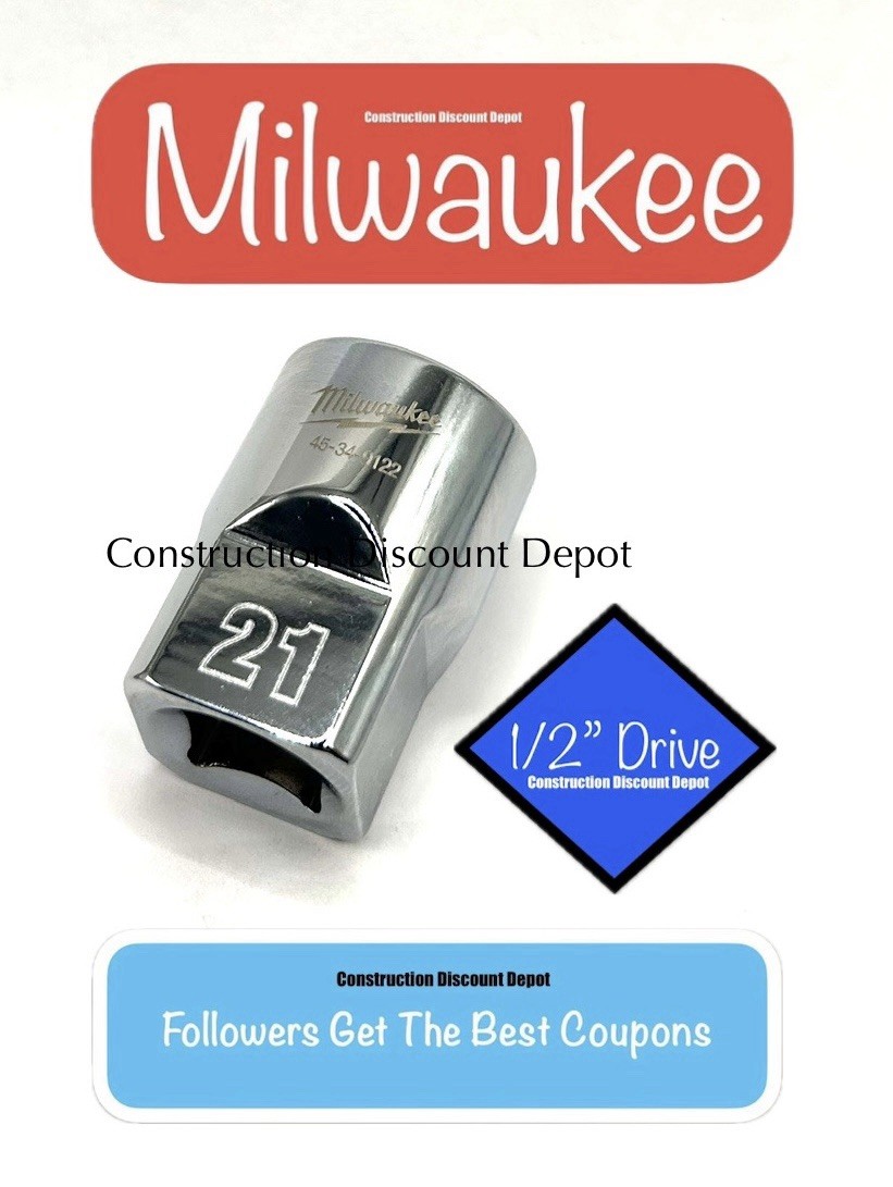 Milwaukee 21mm 1/2″ Drive 6 Point Standard Shallow Socket 45-34-9122 21 MM