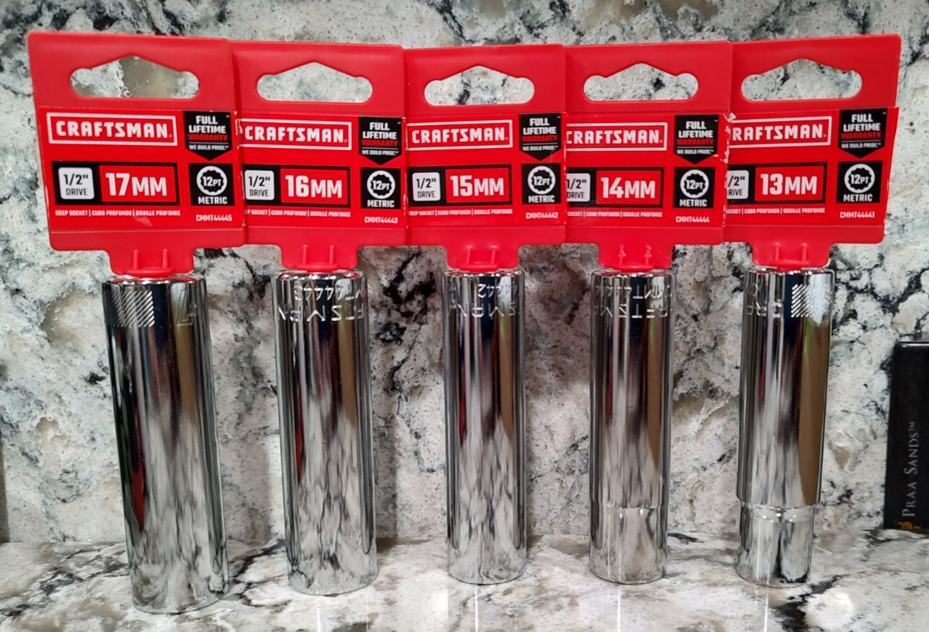 CRAFTSMAN DEEP 1/2″ DRIVE 12 POINT SOCKET – 13mm + 14mm + 15mm + 16mm +17mm