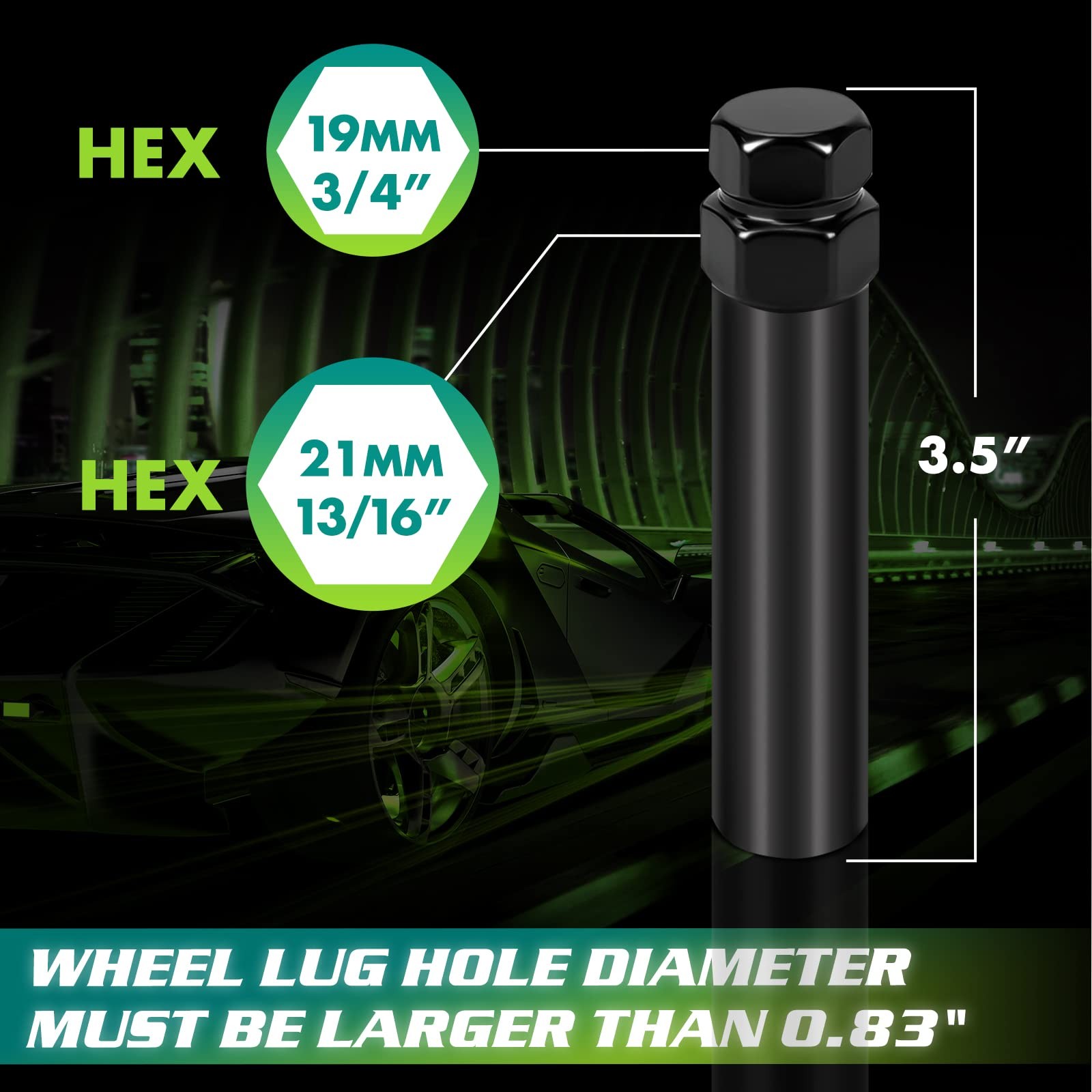 AUTOPTIM 6 Spline Lug Nuts Socket Key – 17mm Hex for 6 Spline, Black