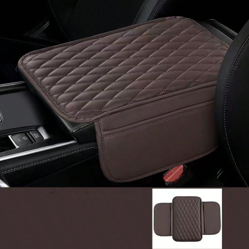 1pc Leather Car Armrest Cover – Console Cushion with 2 Storage Pockets-NEW