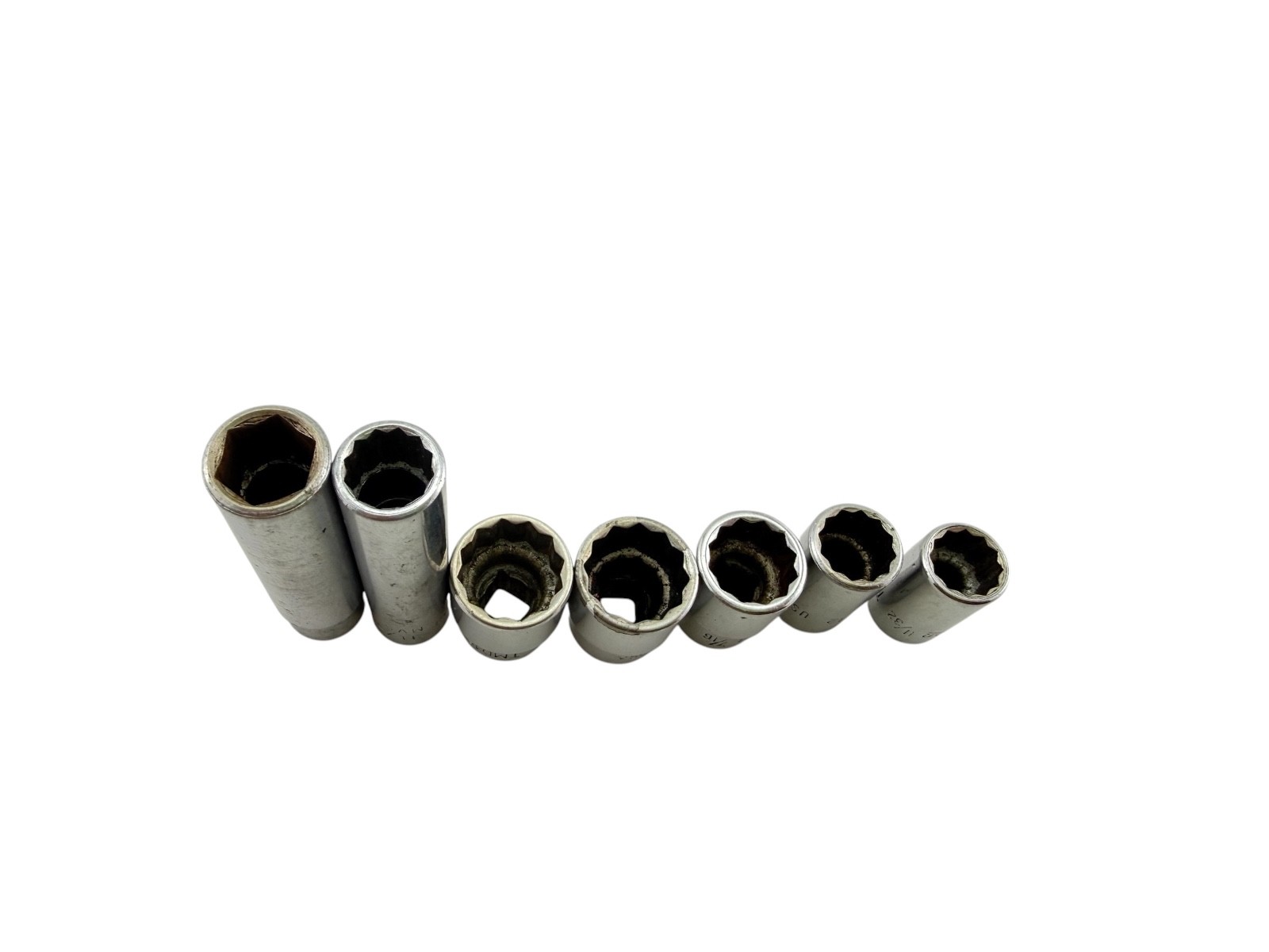LOT OF 7 Snap-on 1/4″ Drive Deep Sockets 1/2 7/16 3/8 11/32
