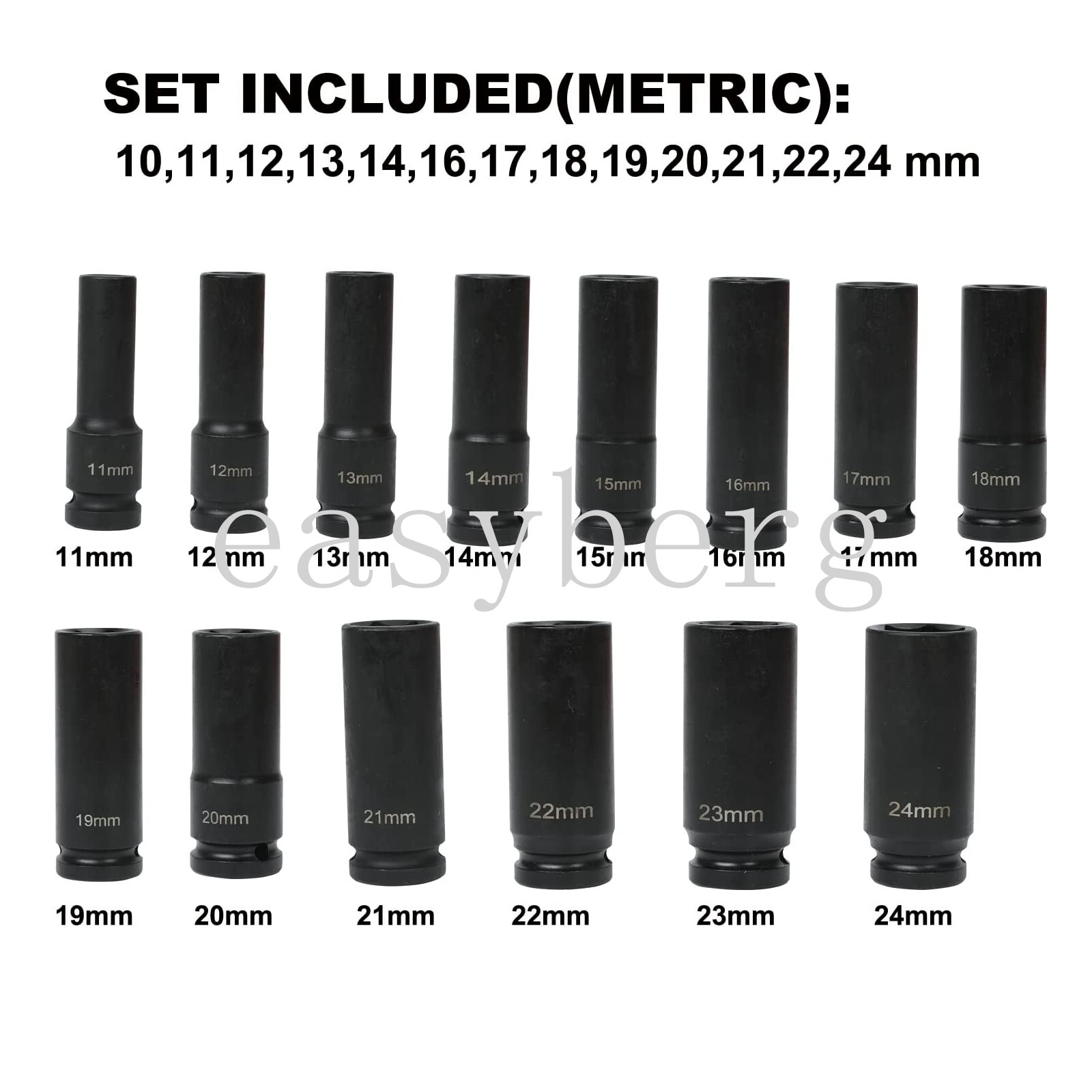 1/2″ Dr Drive Deep Impact Socket Set METRIC 6 Pt 10-24mm 15PC