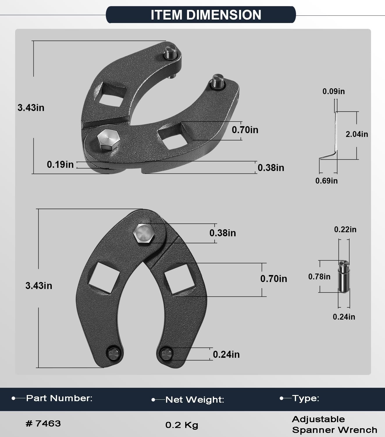 Adjustable Gland Nut Wrench Tool for Hydraulic Cylinders, Heavy Duty Pin Spanner