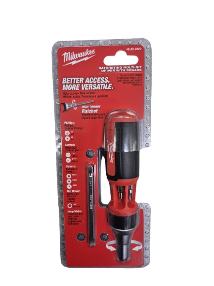 Milwaukee 48-22-2322 Ratcheting Multi-Bit Driver, Square, 9-In-1